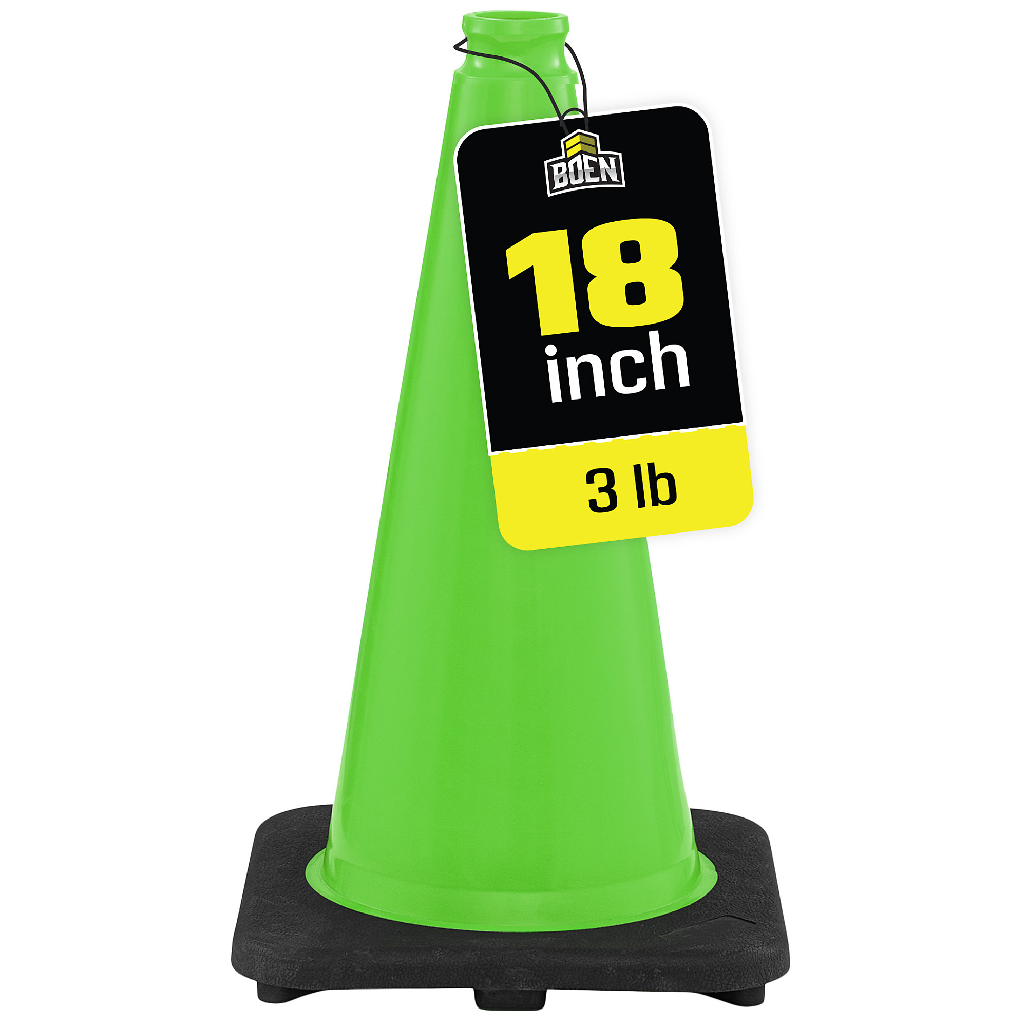Boen 18 in, Lime Green Traffic Cone, High-Visibility Safety Cones with Heavy-Duty Base for Parking, Events & Traffic Control